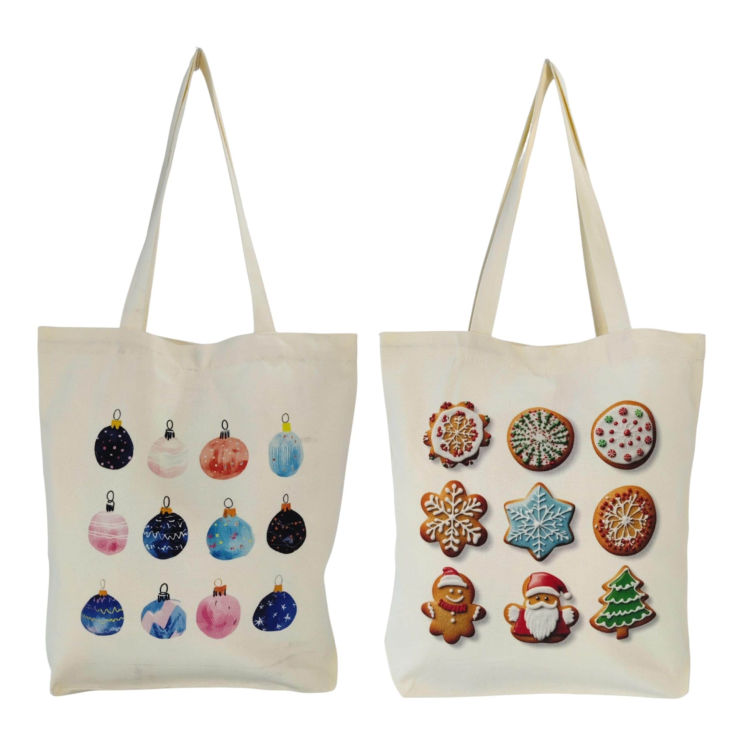 Paradigms Interiors - Christmas Canvas Tote Bags - Holiday Cotton Gift & Shopping Totes With Festive Prints - Cookies & Ornaments