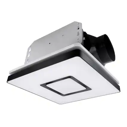 Front. Akicon - 1390N2 Series Decorative Black Fan Speed 90 CFM Ceiling Bathroom Exhaust Fan with 18 Watt Dimmable 3CCT LED Light Square - Black.