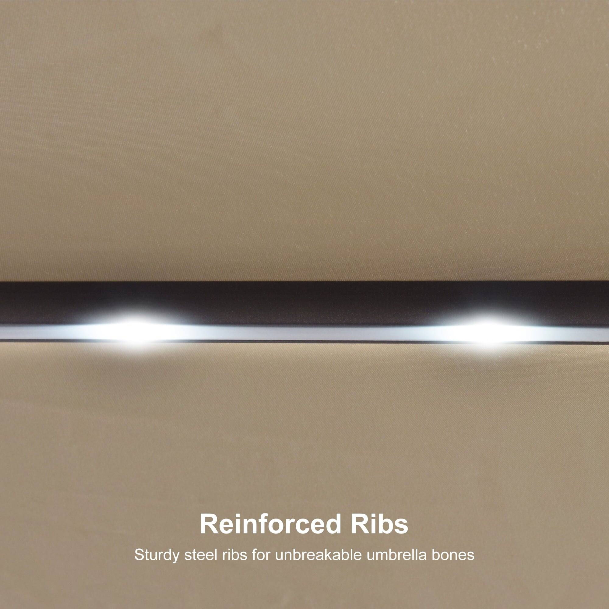 Reinforced Ribs  
Sturdy steel ribs for unbreakable umbrella bones
