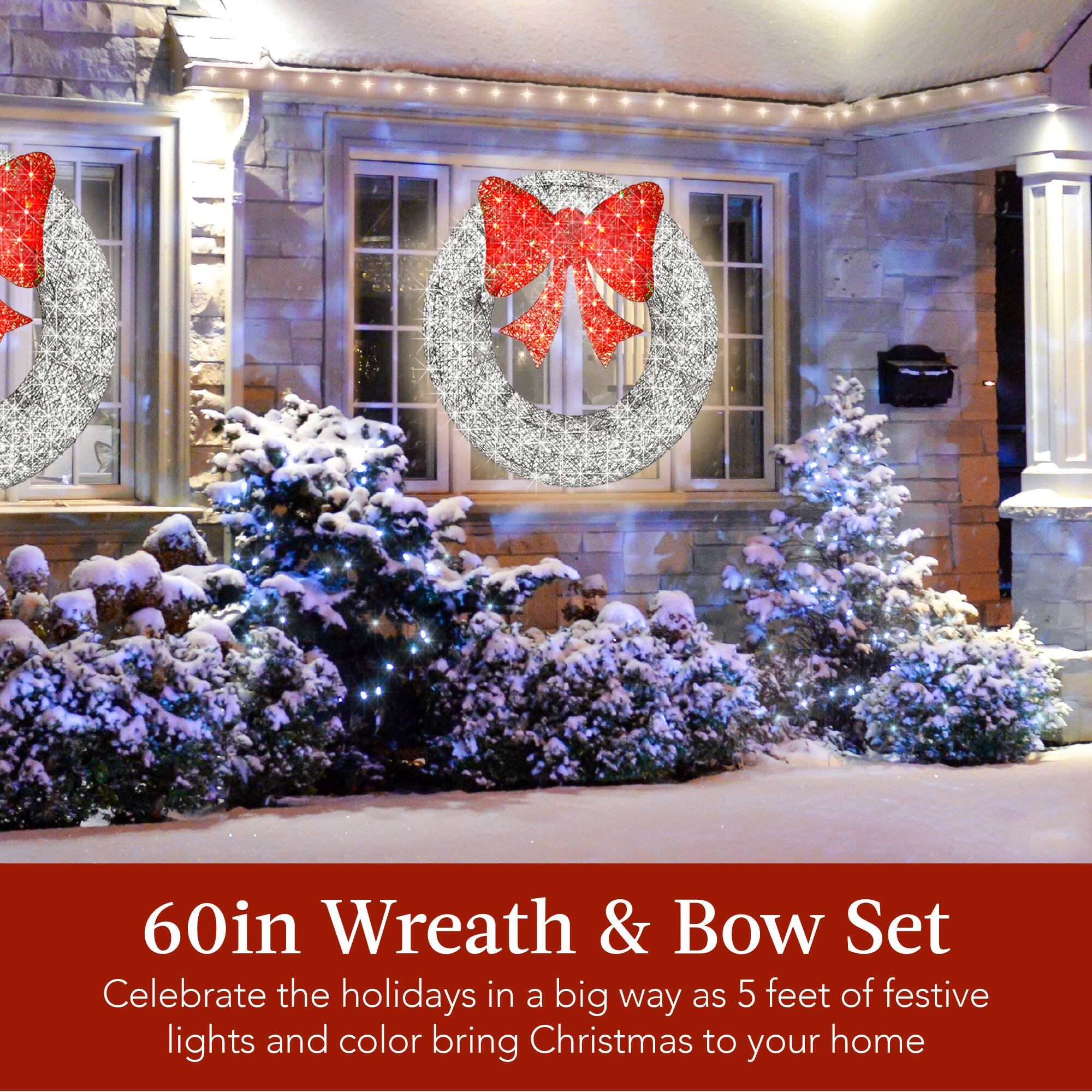 60in Wreath & Bow Set

Celebrate the holidays in a big way as 5 feet of festive lights and color bring Christmas to your home