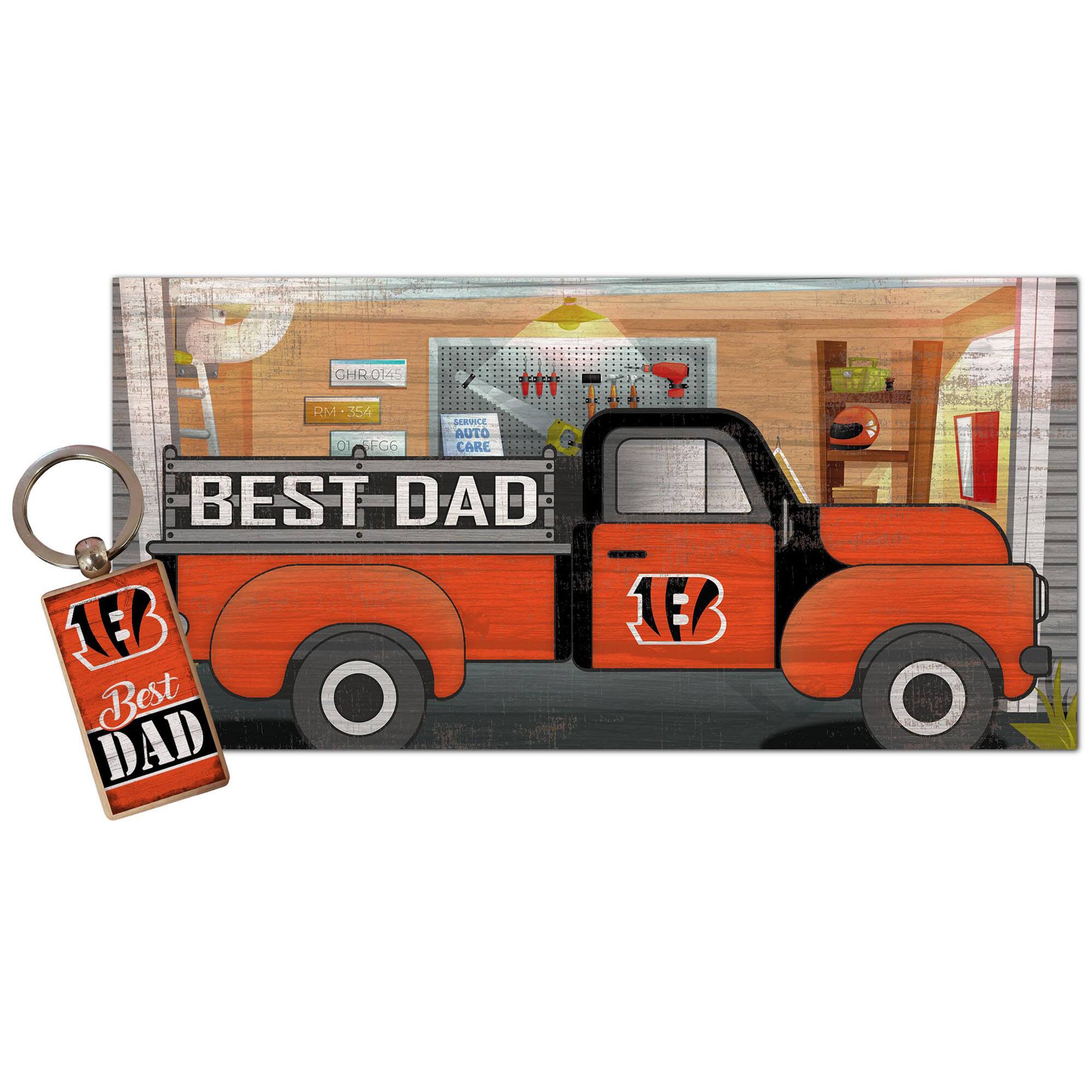 Cincinnati Bengals 6'' x 12'' Best Dad Truck Sign & Key Chain Bundle