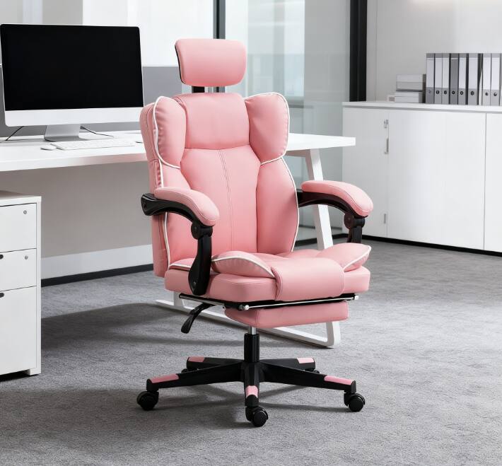 Angle. Siljoy - Practical Gaming Office Chair with Reclining Function & Footrest for Home Gamers and Office Workers - Pink.