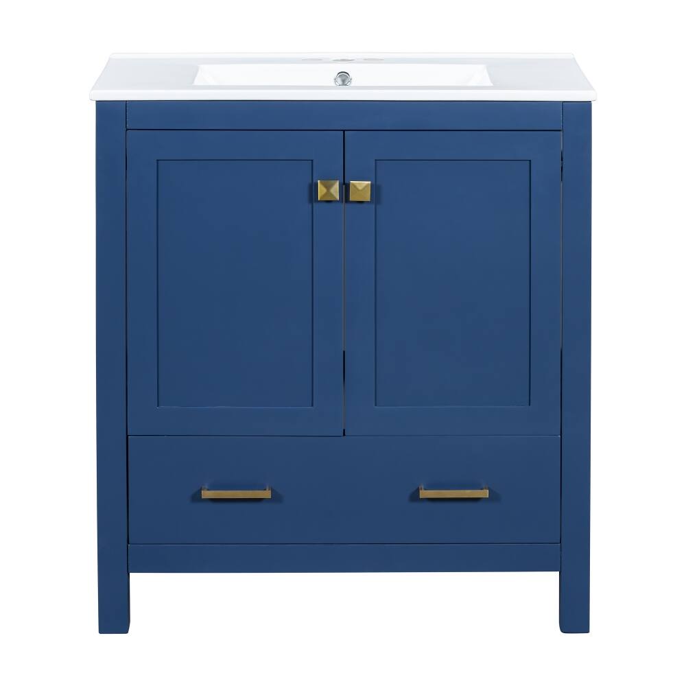 Alt View 8. Loheer - Loheer 30 inch Blue Bathroom Vanity with Single Sink, Solid Wood Frame Freestanding Cabinet - Blue.