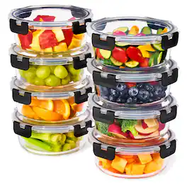 Sorbus - 16 Piece Round (970ml/ 32.7oz) Glass Meal Prep Containers Airtight Lids Dishwasher Freezer Oven Microwave Safe - Clear