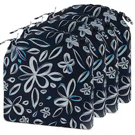Peace Nest - Waterproof Outdoor Chair Cushions Set of 4 with Ties for Patio Furniture, ,17x16x2" Round Corner - Navy Floral