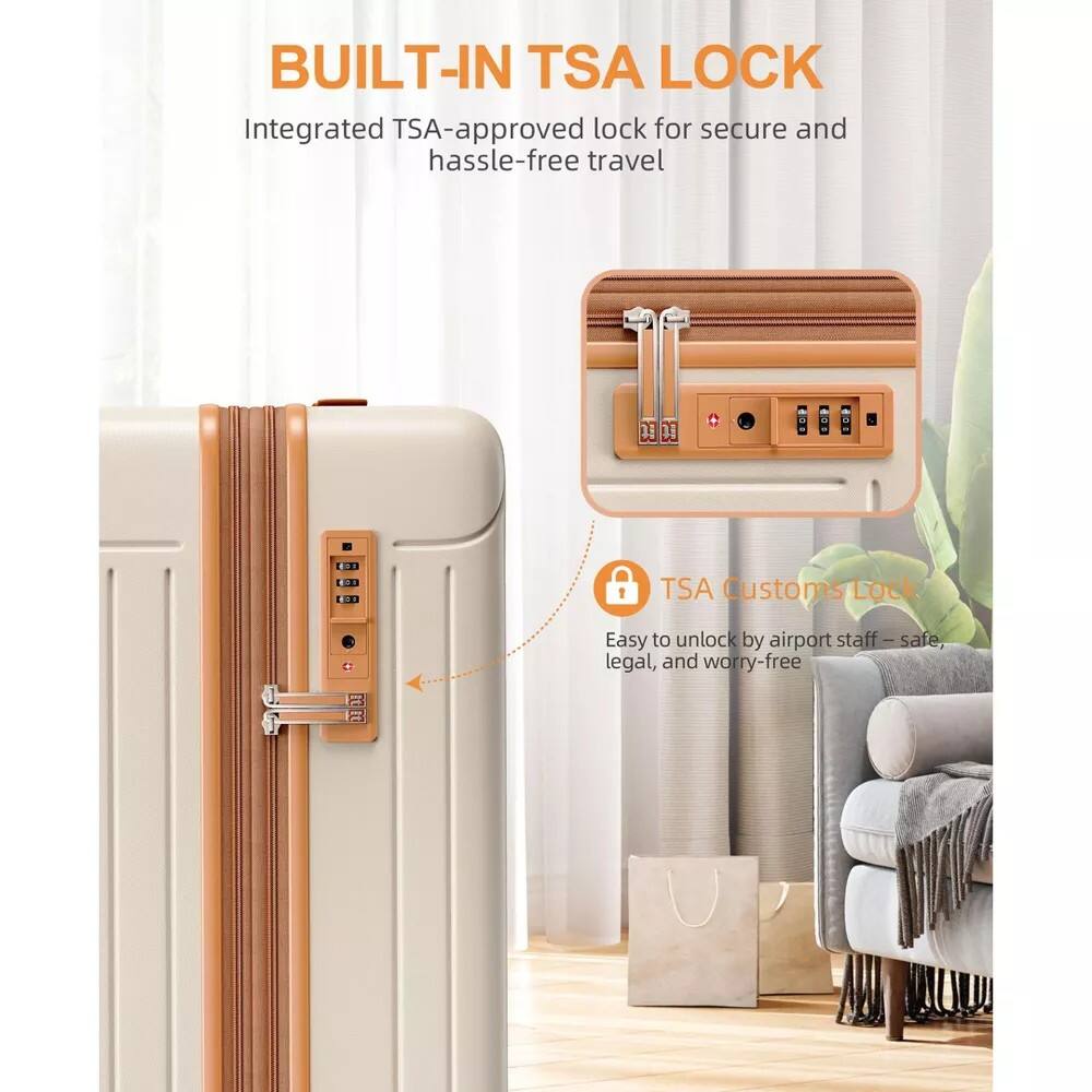 BUILT-IN TSA LOCK  
Integrated TSA-approved lock for secure and hassle-free travel  

TSA Customs Lock  
Easy to unlock by airport staff – safe, legal, and worry-free