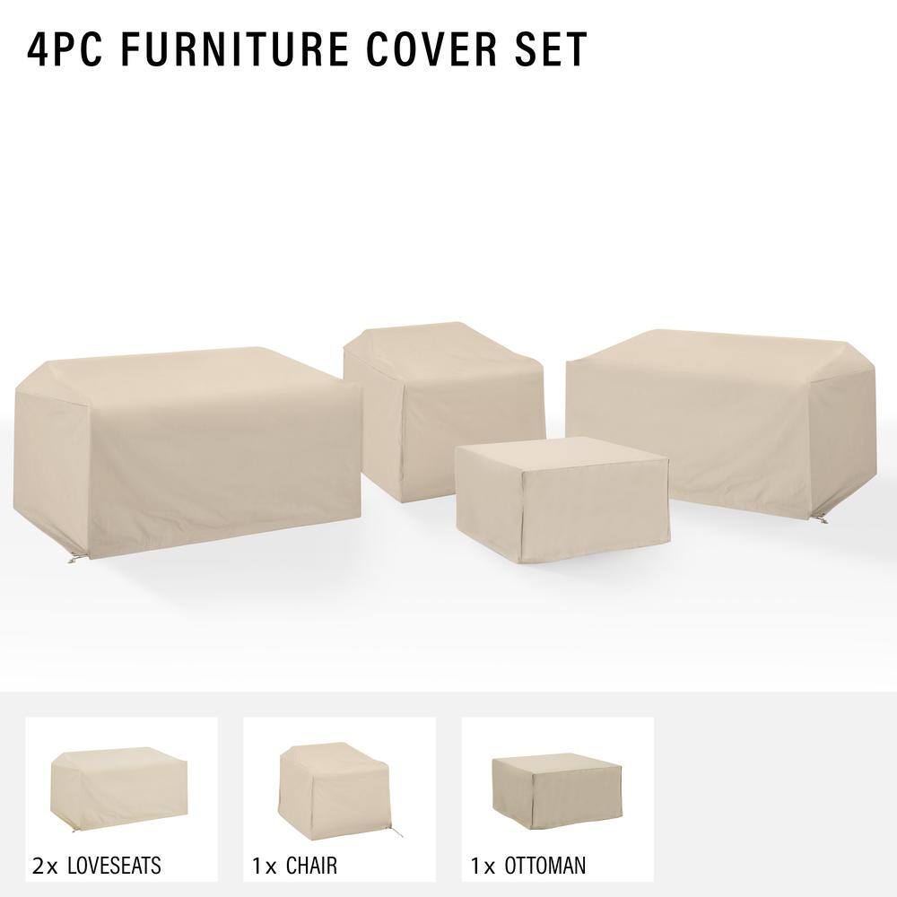 4PC FURNITURE COVER SET

2x LOVESEATS
1x CHAIR
1x OTTOMAN