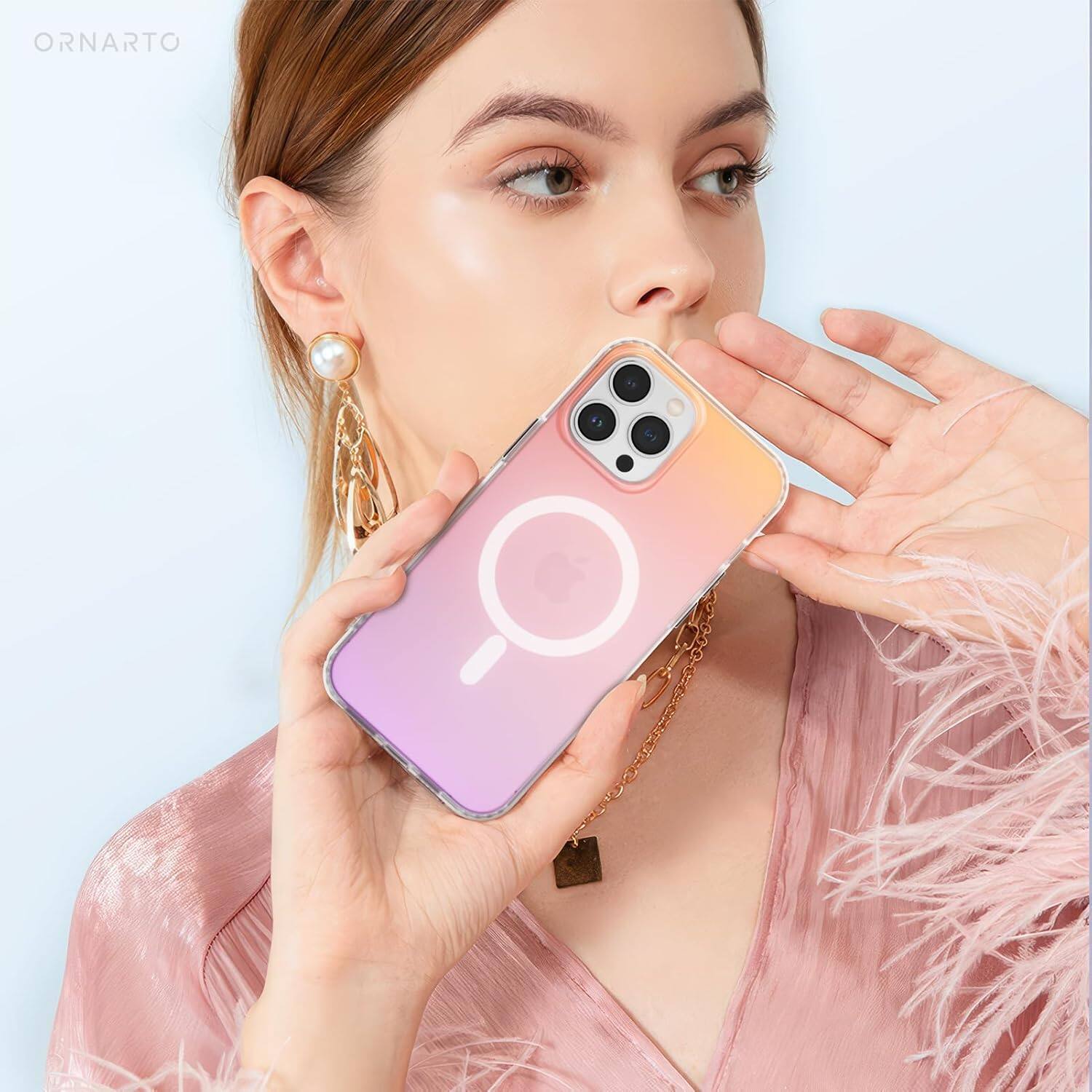 Alt View 6. Ornarto - ORNARTO Magnetic Case for iPhone 13 Pro Max 6.7" Compatible with MagSafe,Shockproof Protective Rainbow Phone Case-Sunset - Sunset.