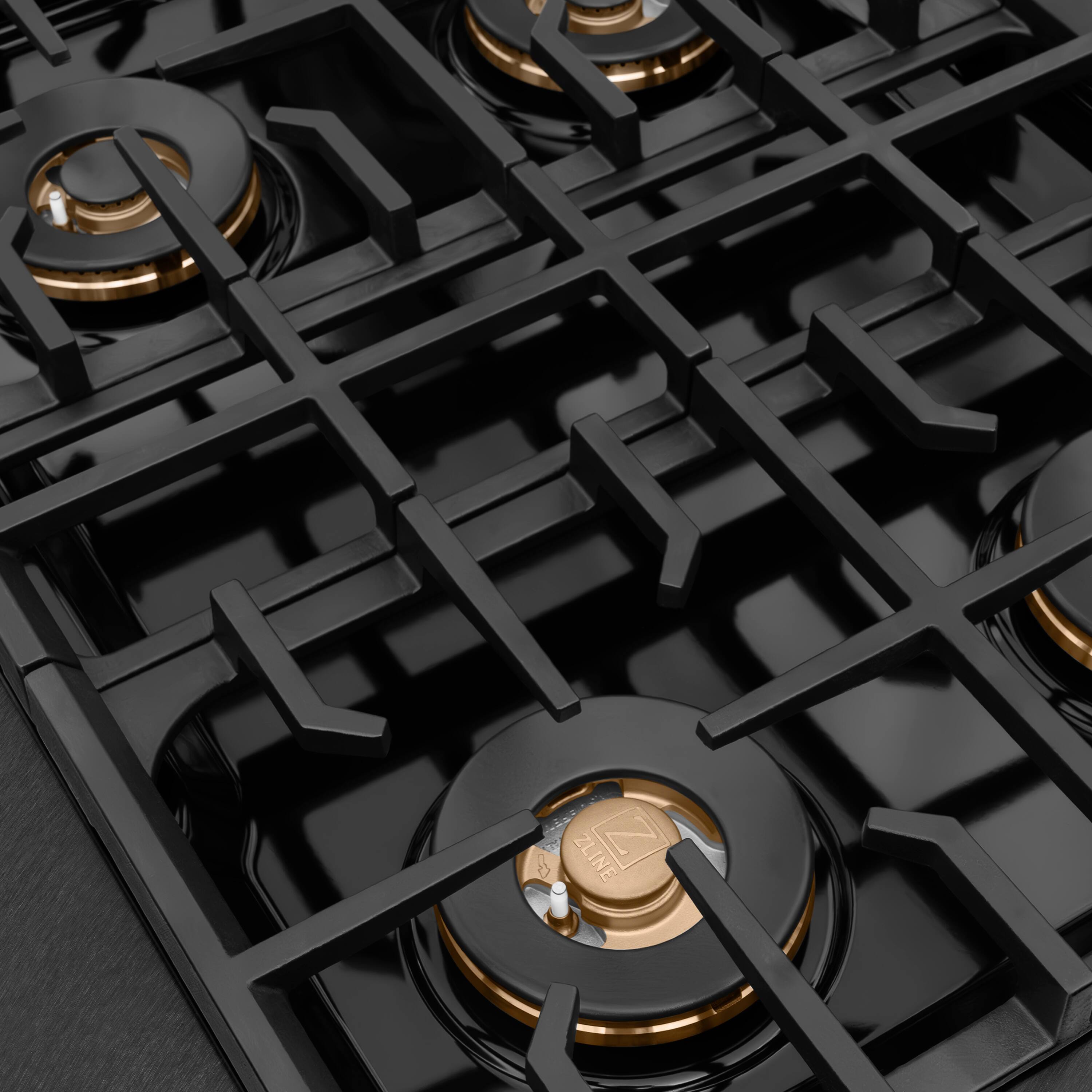 Left. ZLINE - ZLINE Autograph 30 in. 4 Burner Paramount DuoPro Gas Rangetop in Black Satin Steel and Bronze Accents (PSRTBSZ-30-CB) - Black Satin Stainless Steel.