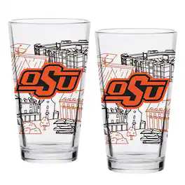 Indigo Falls - Oklahoma State Cowboys Two-Pack 16oz. Campus Line Art Pint Glass Set - Multicolor