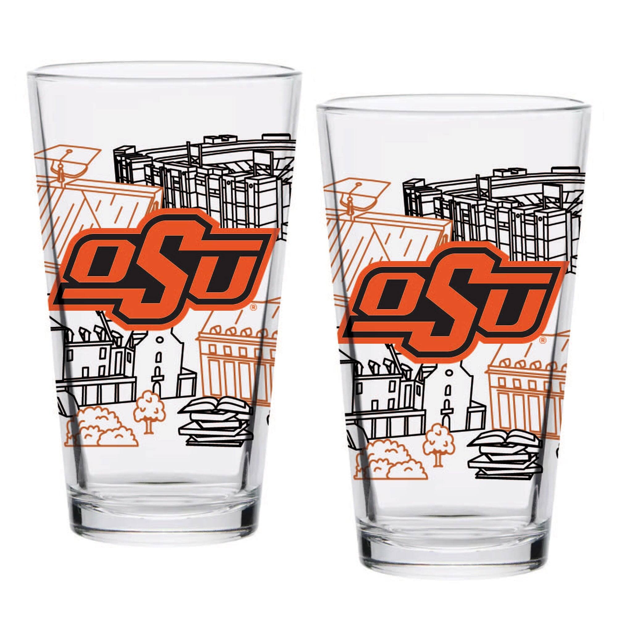 Indigo Falls - Oklahoma State Cowboys Two-Pack 16oz. Campus Line Art Pint Glass Set - Multicolor