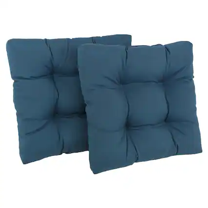 Front. Blazing Needles - 19-inch Squared Twill Tufted Dining Chair Cushion (Set of Two) - Indigo.