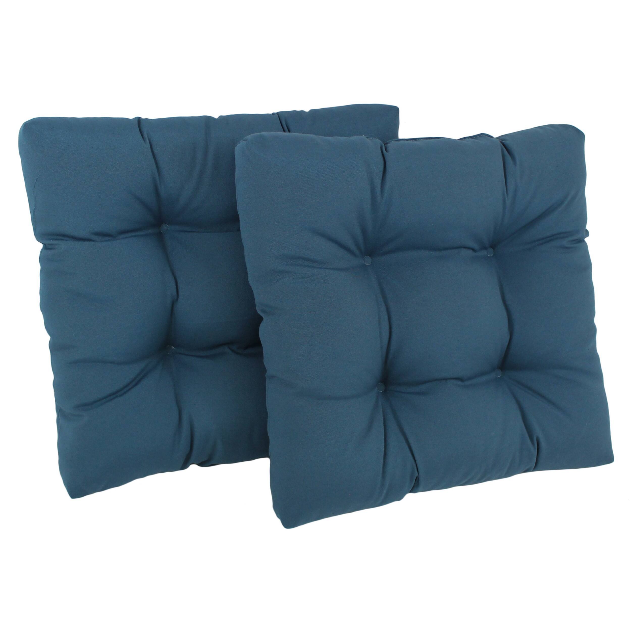 Front. Blazing Needles - 19-inch Squared Twill Tufted Dining Chair Cushion (Set of Two) - Indigo.