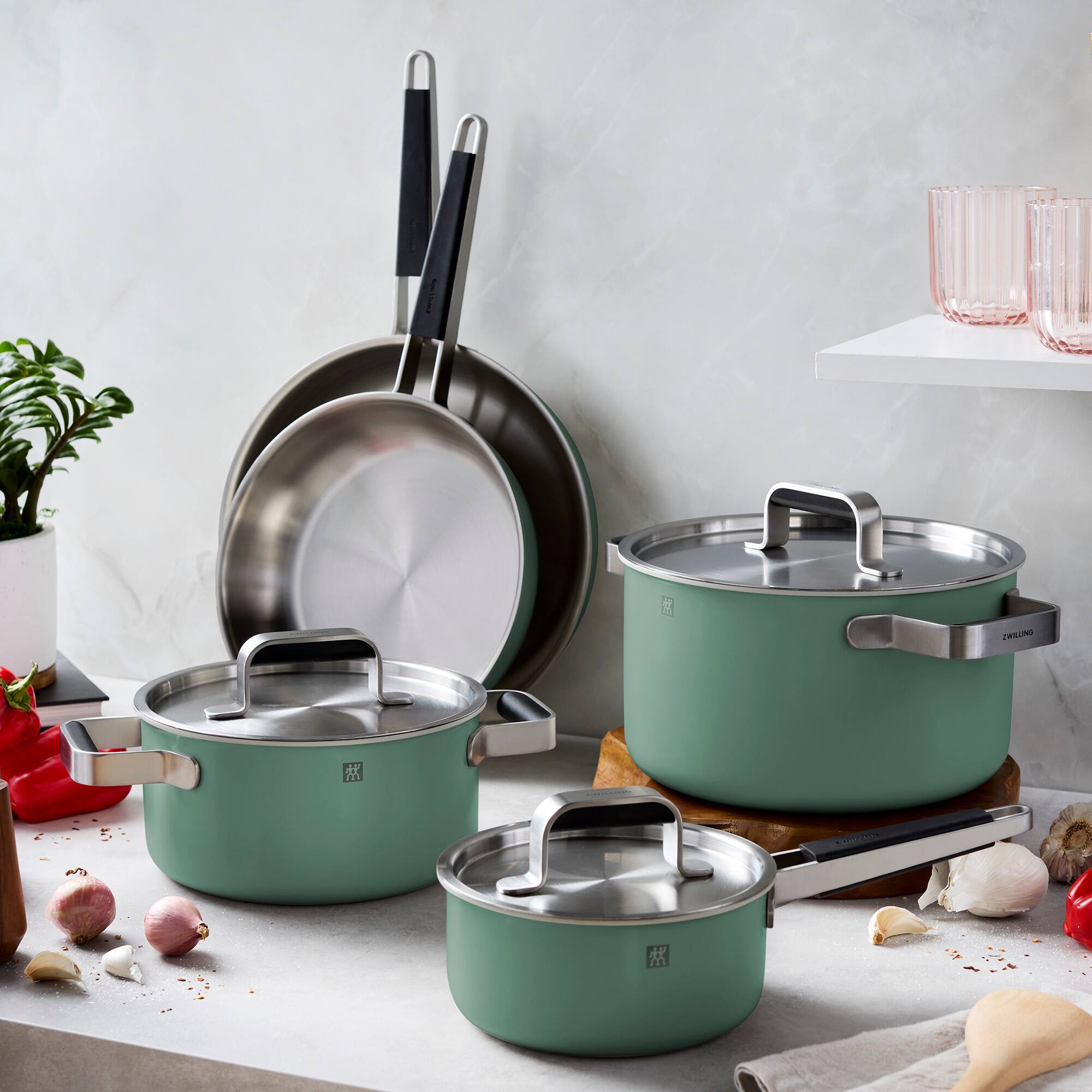 Alt View 2. ZWILLING - ZWILLING Pure 8-pc Stainless Steel Cookware Set, Green - Green.