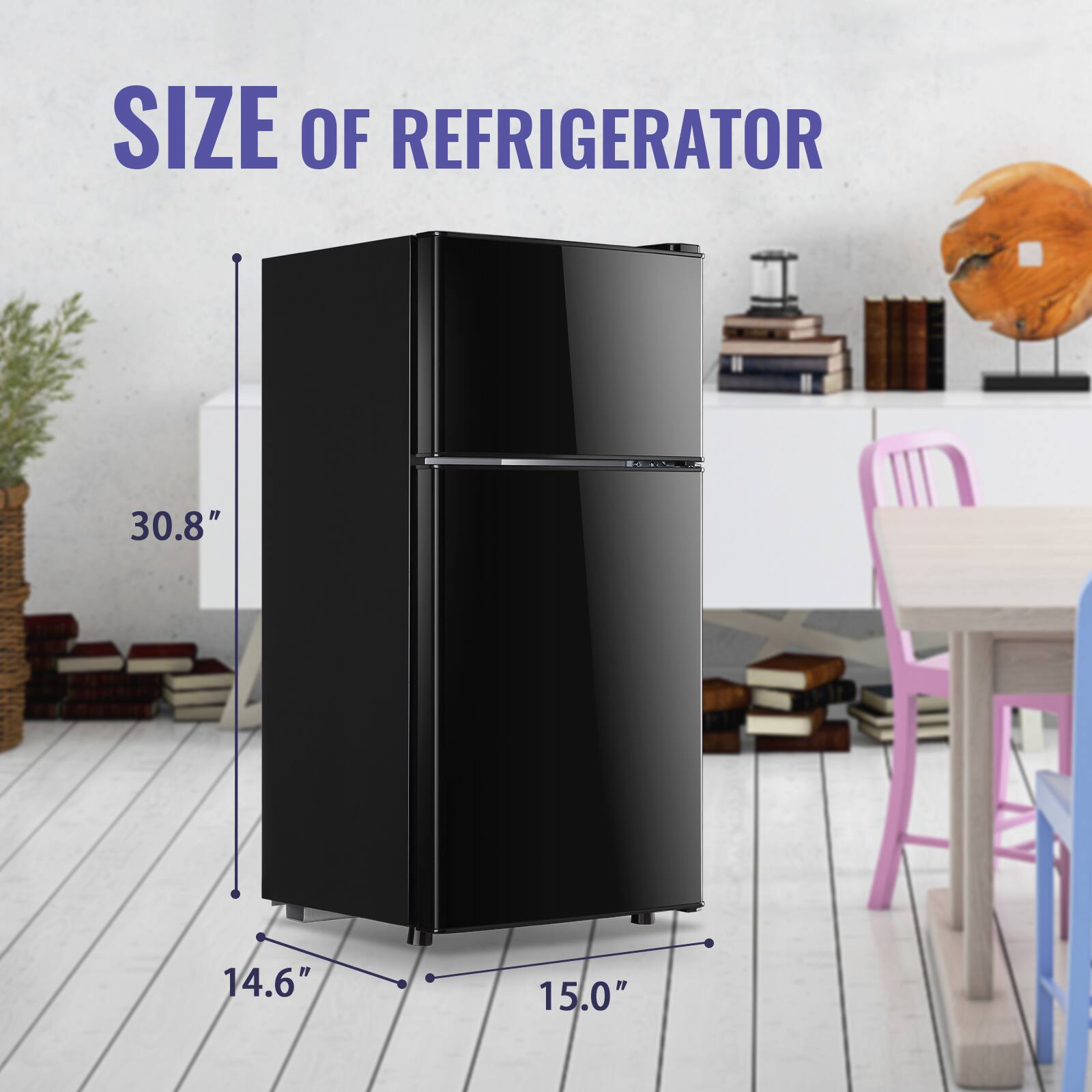 SIZE OF REFRIGERATOR  
30.8" x 14.6" x 15.0"