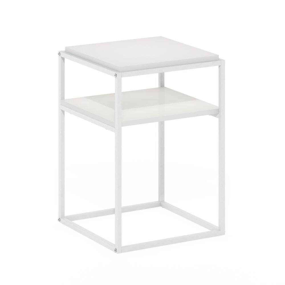 Left. Furinno - MORETTI Night Stand, 2-Tier Stackable Metal Frame Nightstand with Open Shelf, Side Table, End Table, Toolless Assembly - Solid White/White.