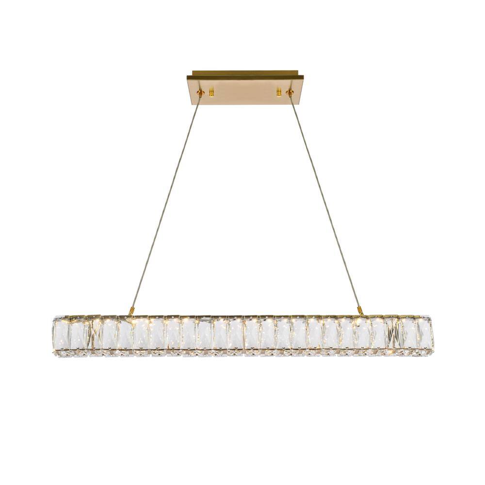Left. Elegant Lighting - Monroe 31 inch LED linear pendant in gold - Gold.