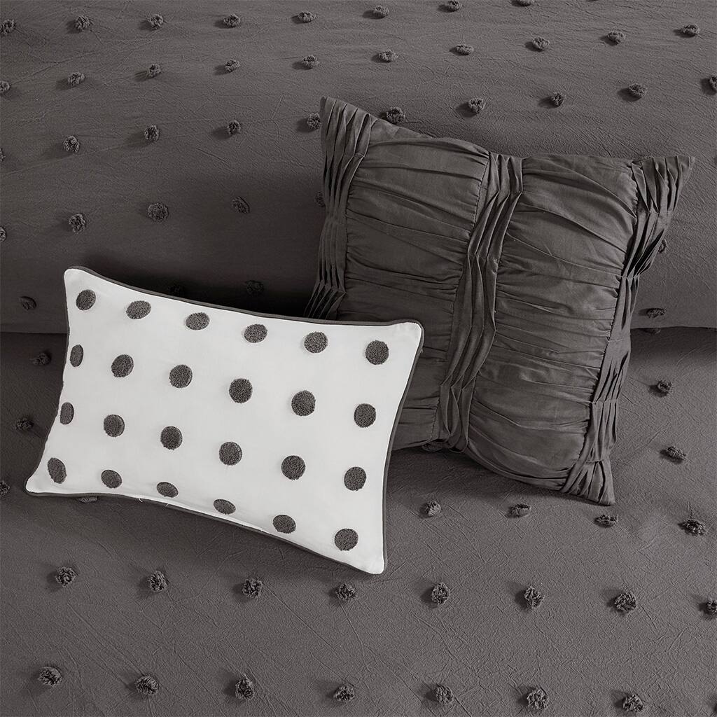Alt View 1. Gracie Mills - Gracie Mills Grady Elegance Defined Cotton Jacquard Comforter Set with Euro Shams and Throw Pillows - Charcoal.