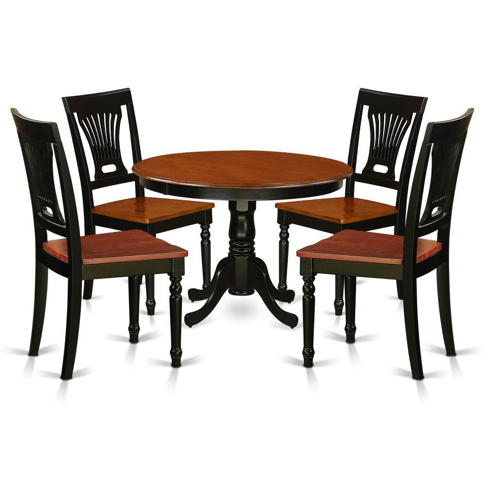 East West Furniture - 5 Pc set with a Round Small Table and 4 Wood Dinette Chairs in Black and Cherry - Black & Cherry