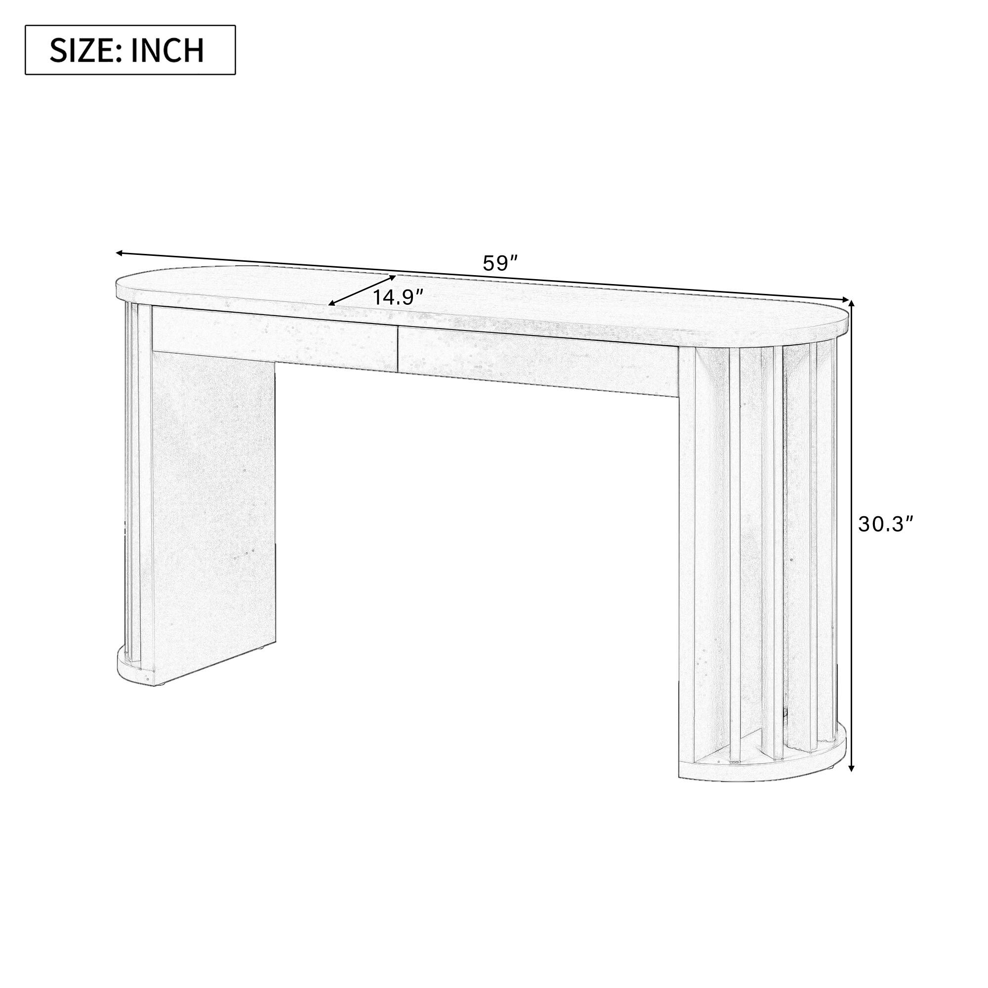 Spaco 59 Inch Long Console Table, Oak Veneer with Curved and Straight ...