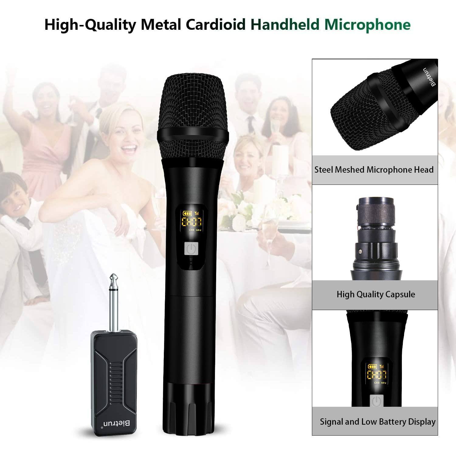 High-Quality Metal Cardioid Handheld Microphone

- Steel Meshed Microphone Head
- High Quality Capsule
- Signal and Low Battery Display