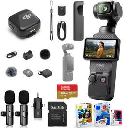 Bundle - DJI - Osmo Pocket 3 Vlog Combo 4K Camera with Mic Mini, 256GB microSD, Wireless Mic & Tripod - Black