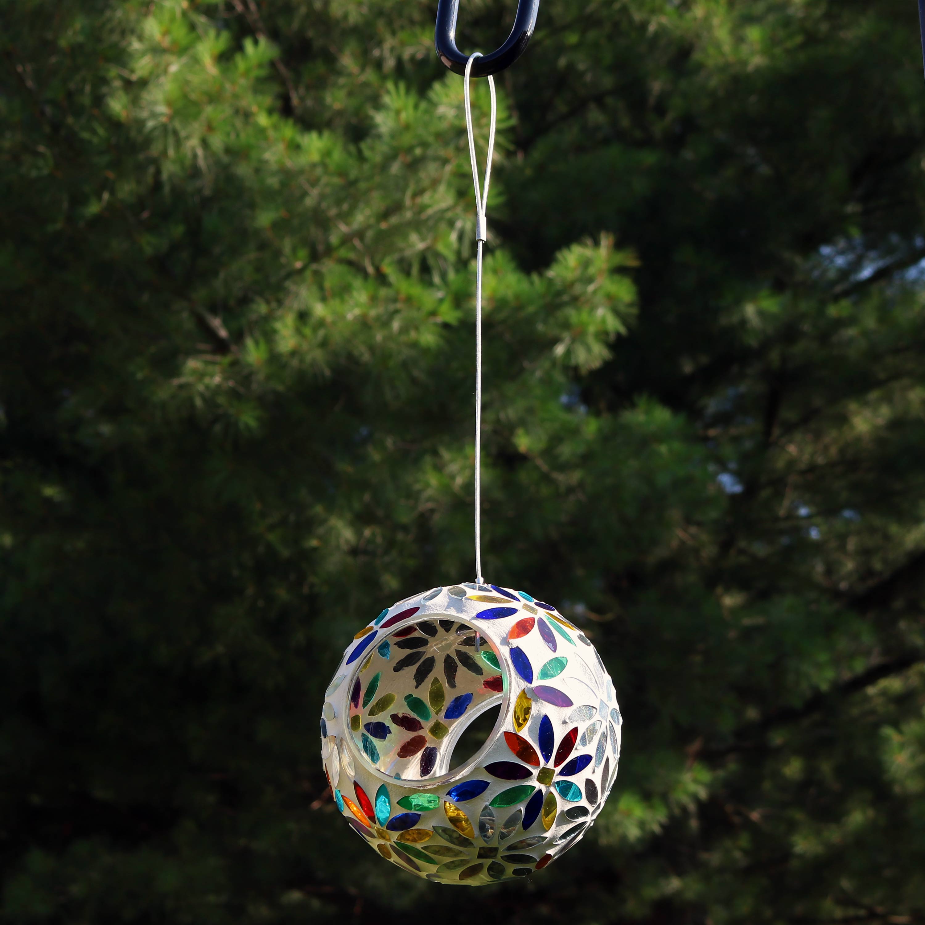 Alt View 10. Sunnydaze - Fly-Through Hanging Bird Feeder - 6 in - Rainbow Daisies Mosaic.