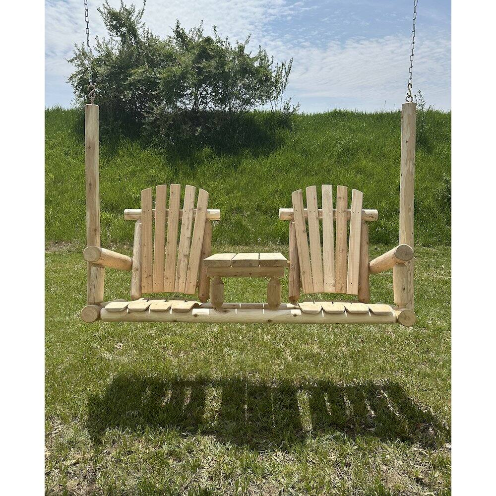 Alt View 3. Contoured Comfort - Cedar Log Tete-A-Tete Porch Swing - Brown.