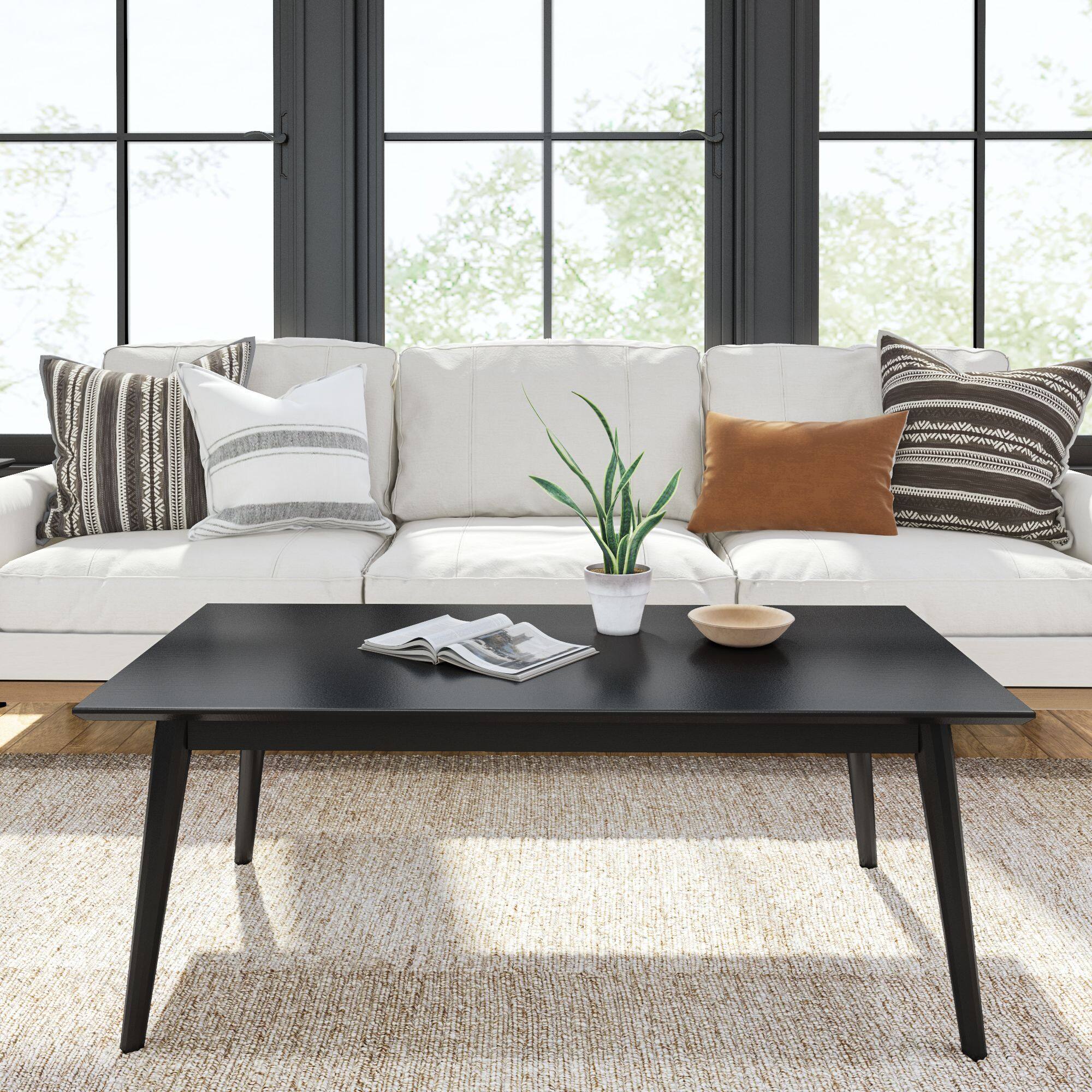 Alt View 1. Plank+Beam - Mid-Century Modern Rectangular Coffee Table (48in x 24in / 1220mm x 610mm), Black - Black.