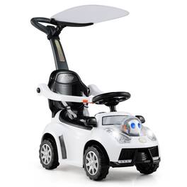 Gymax - 3-in-1 Sliding Walker w/ Adjustable Canopy Horn Music & Light for Boys & Girls - White
