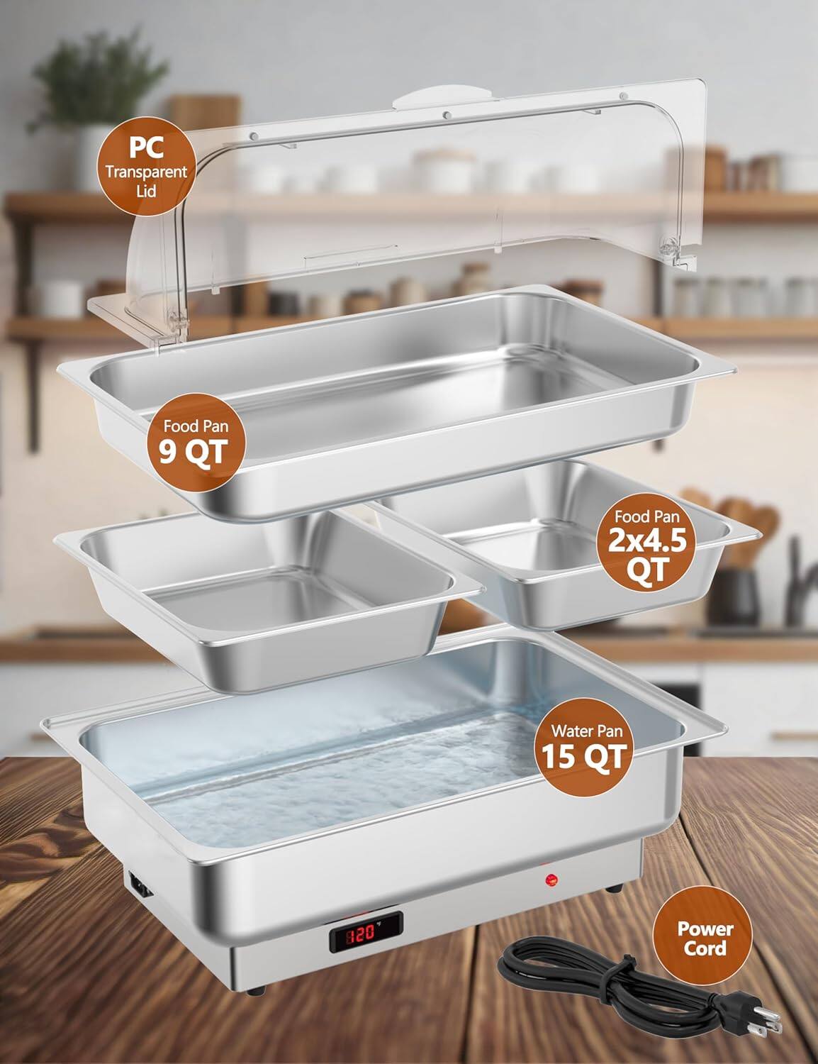 PC Transparent Lid  
Food Pan 9 QT  
Food Pan 2x4.5 QT  
Water Pan 15 QT  
920 Power Cord