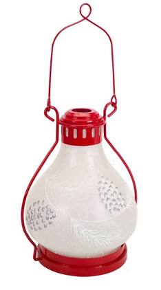 Melrose - 17" and Frosted White Battery Operated LED Christmas Lantern with Timer - Red