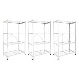 Origami - 3-Pack R5-06W 4-Wheel 4-Shelf Folding Steel Wire Shelving Storage - White