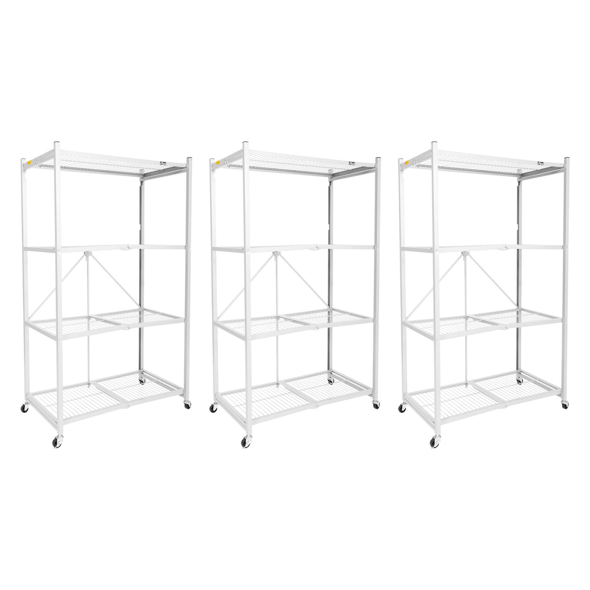 Front. Origami - Origami 3-Pack R5-06W 4-Wheel 4-Shelf Folding Steel Wire Shelving Storage, White - White.