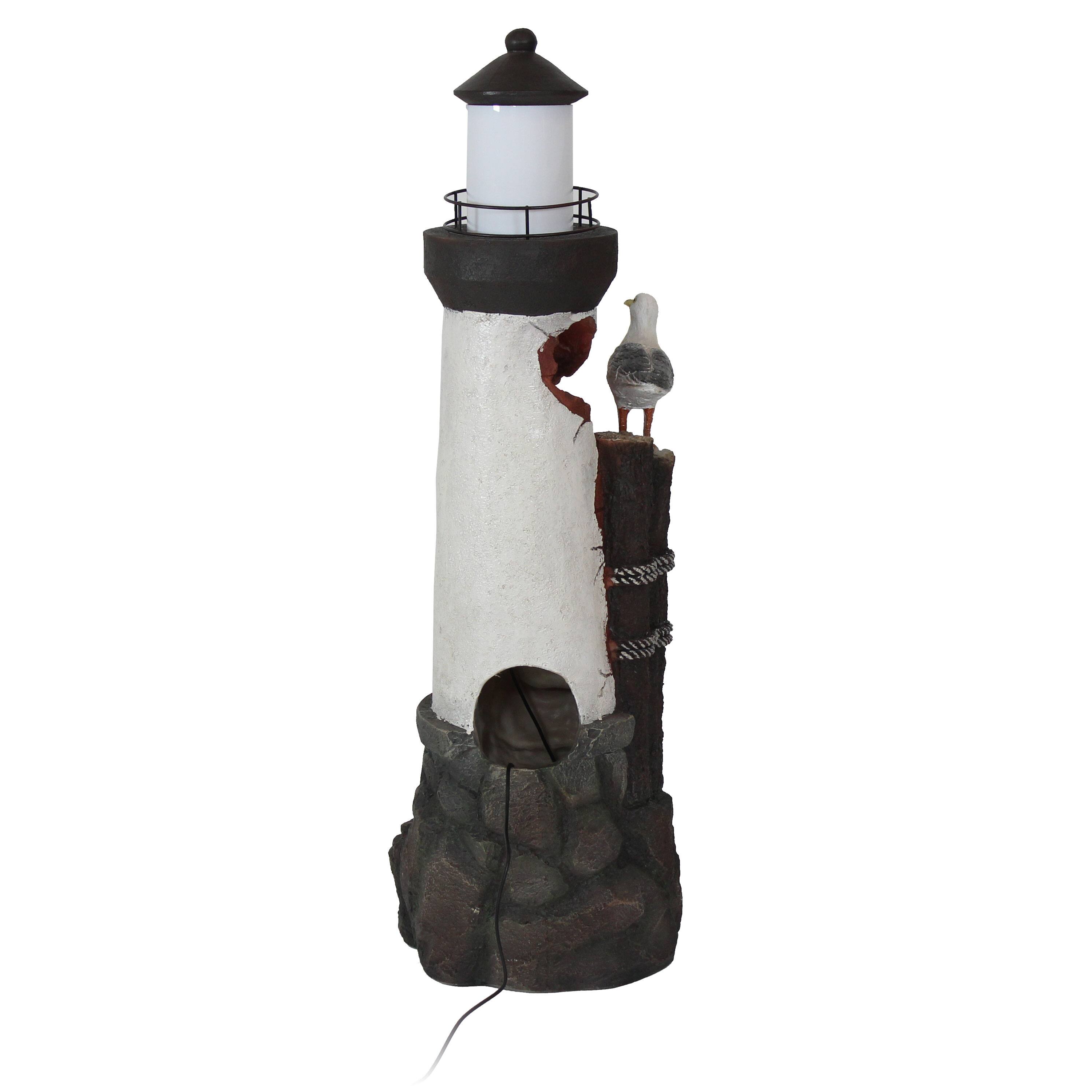 Alt View 8. Sunnydaze - Gull's Cove Lighthouse Water Fountain with LED Lights - 36 in - White.