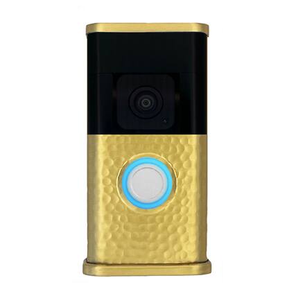 Front. Michael Healy - Hammered Video Doorbell Cover (Ring 3, 3 Plus, 4, Battery Plus and Battery Pro) - Satin Brass.