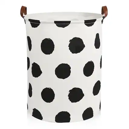 Front. Garnen - Kids Laundry Basket Collapsible 80L Foldable Laundry Hamper, Polka Dot Dirty Clothes Hamper Toy Storage Organizer Bin - Black|White.