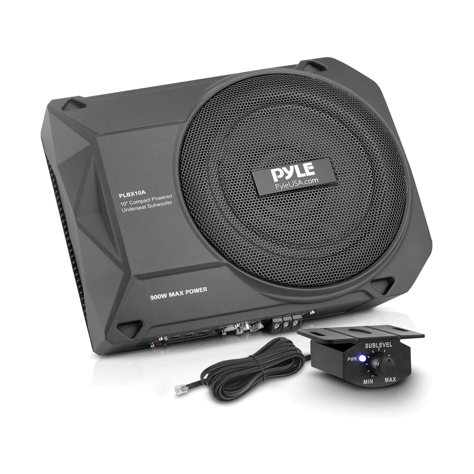 PLBX10A  
10" Compact Powered Underseat Subwoofer  
900W MAX POWER  
PYLE  
PyleUSA.com  

SUBLEVEL  
PWR  
MIN MAX