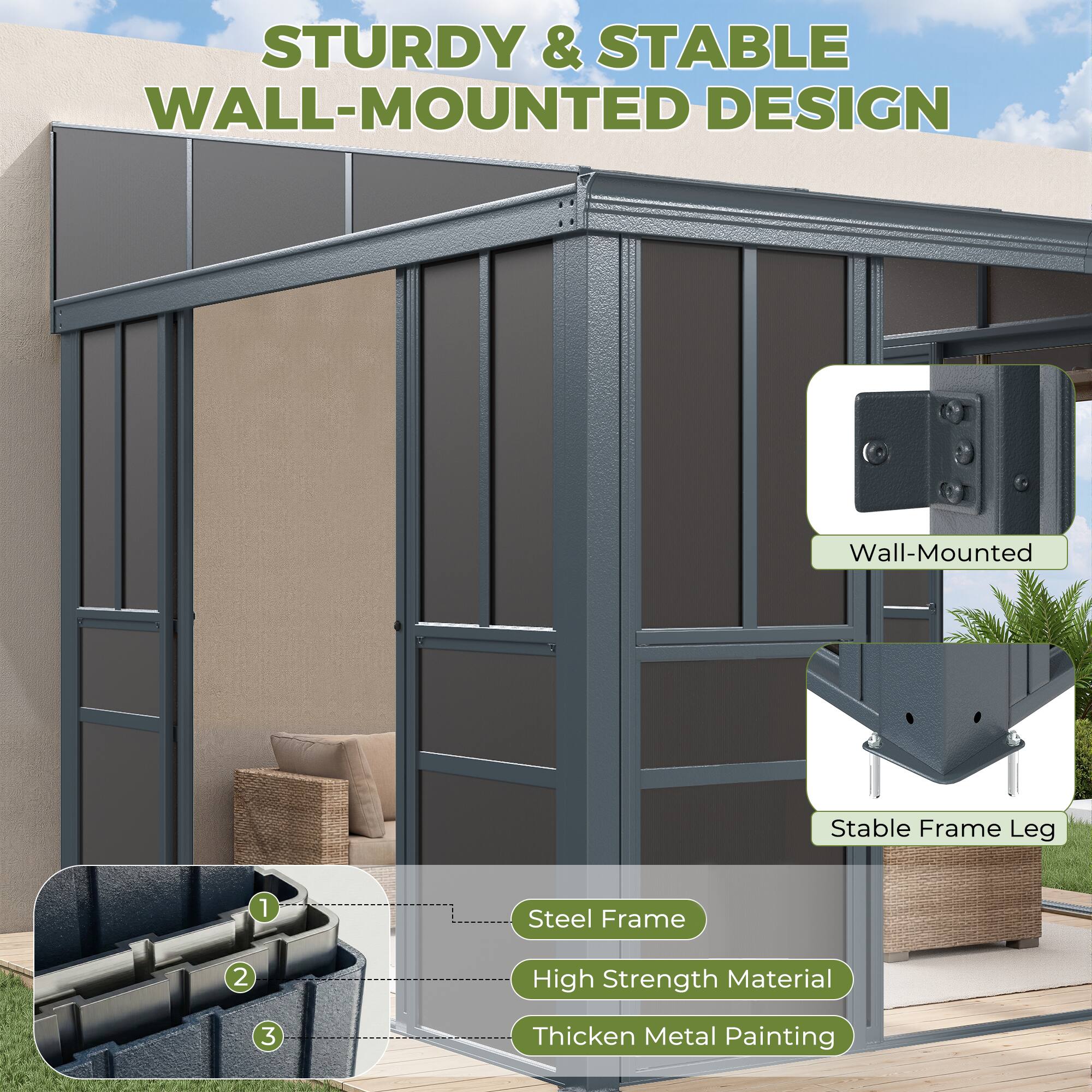 STURDY & STABLE WALL-MOUNTED DESIGN

1. Wall-Mounted
2. Stable Frame Leg
3. Steel Frame
4. High Strength Material
5. Thickened Metal Painting