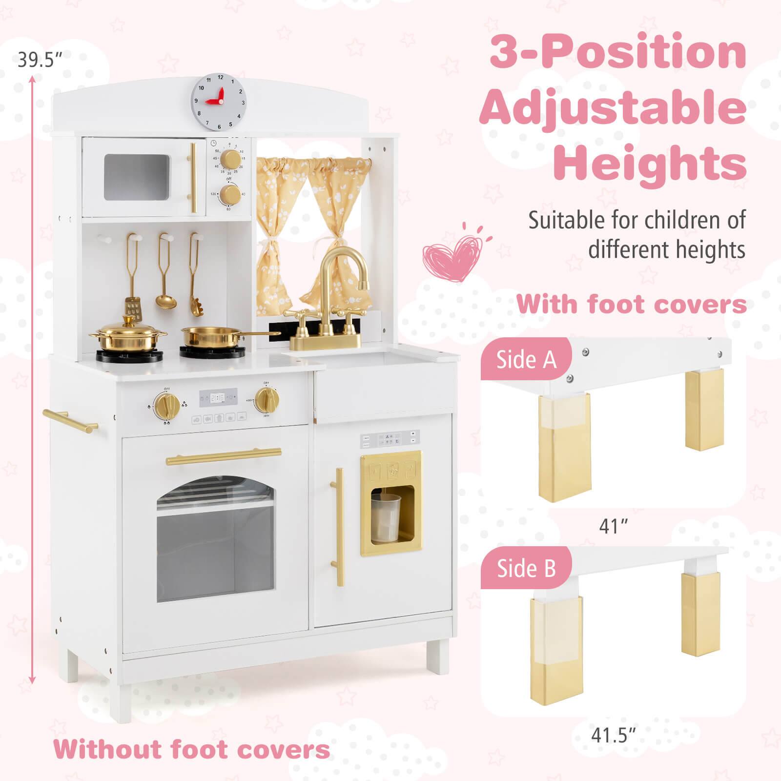 39.5"  
3-Position Adjustable Heights  
Suitable for children of different heights  

With foot covers  
Side A  
41"  

Without foot covers  
Side B  
41.5"