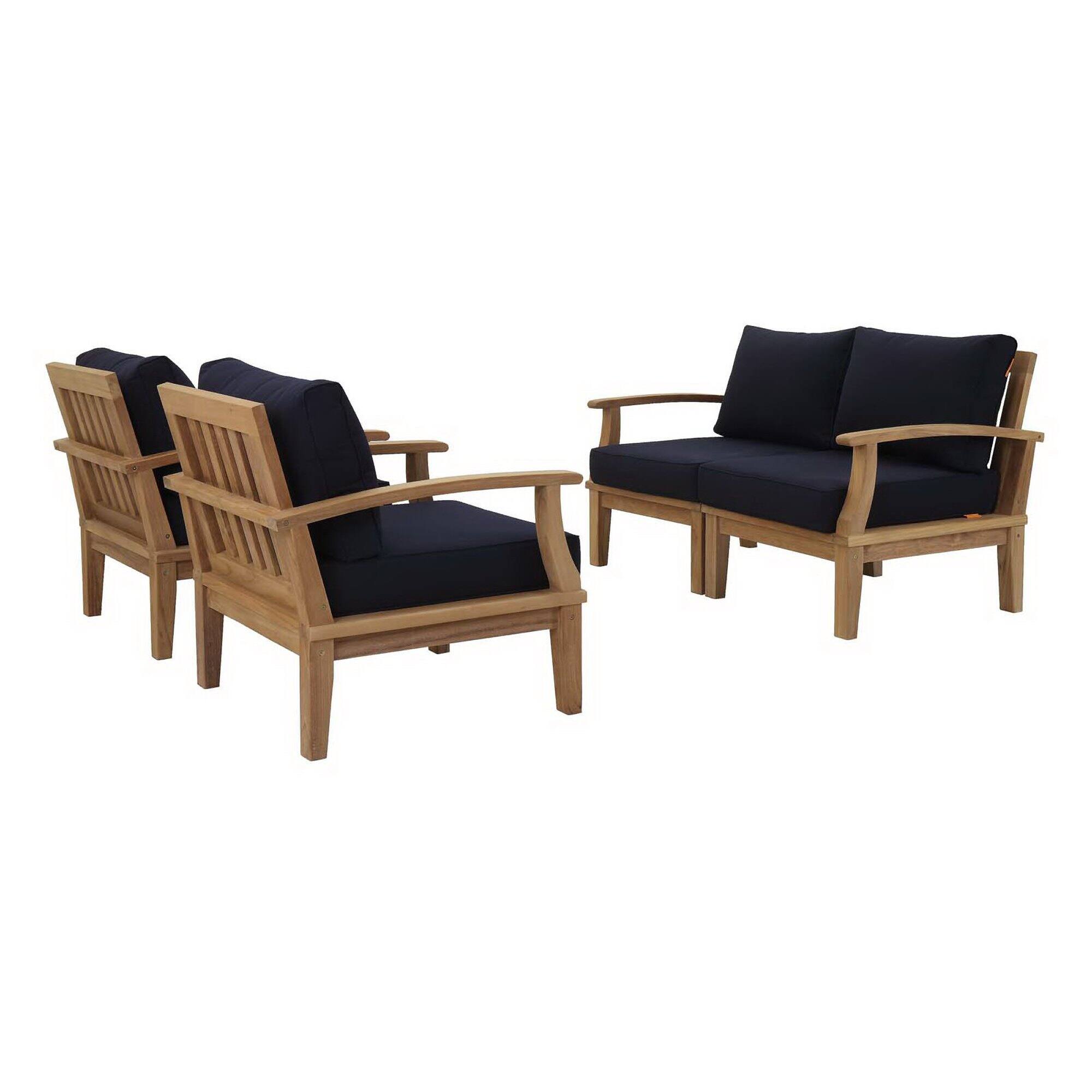 Angle. Modway - Marina 4 Piece Outdoor Patio Teak Set by Modway - Natural Navy.