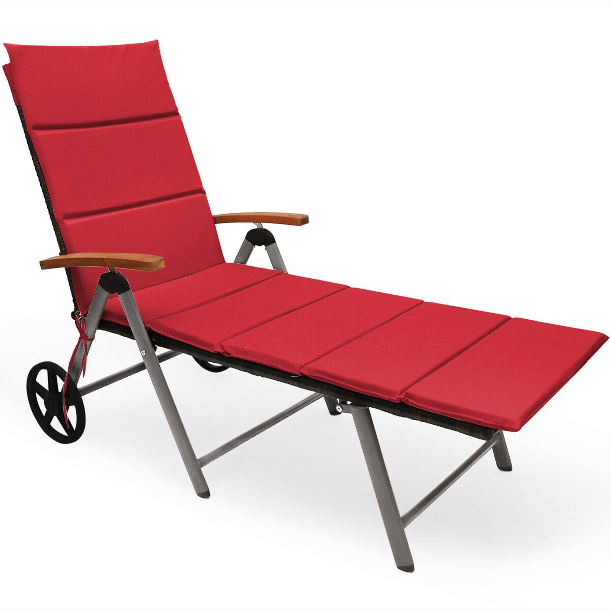 Alt View 1. Gymax - Gymax Folding Patio Rattan Lounge Chair Cushioned Aluminum Adjust Wheel Red - Red.