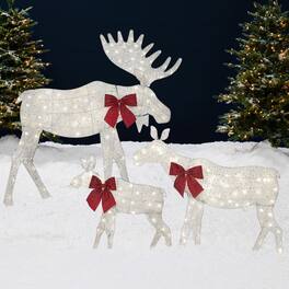Best Choice Products - 4ft 3-Piece Lighted 2D Christmas Moose Set Outdoor Decor w/ 195 LED Lights, Stakes - White