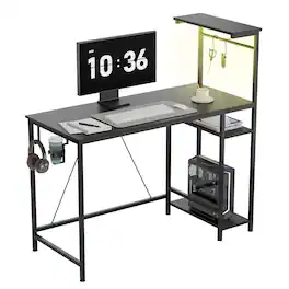 CloudRest Pro - RGB Office Desk Reversible Executive Desk with LED Lights,Hooks and Cup Holder - Black-007