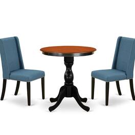 East West Furniture - 3-Piece Dining Table Set Consist of Dining Room Table and 2 Blue Linen Fabric Padded Chairs with - Multi-Color