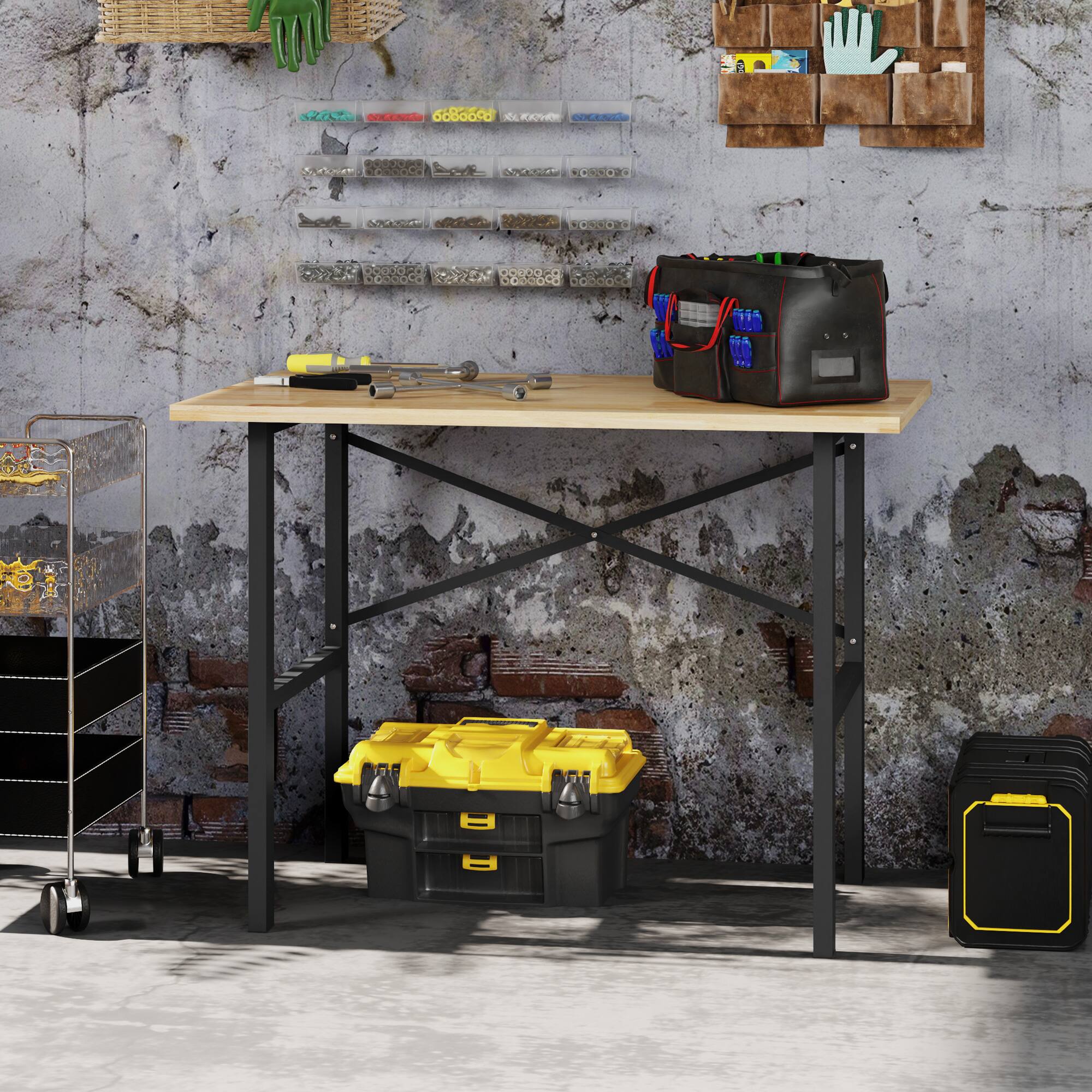 Alt View 1. Homcom - 46"L x 28"W Solid Wood Work Bench w/ X-Brace Stability & Large Tabletop - Black.