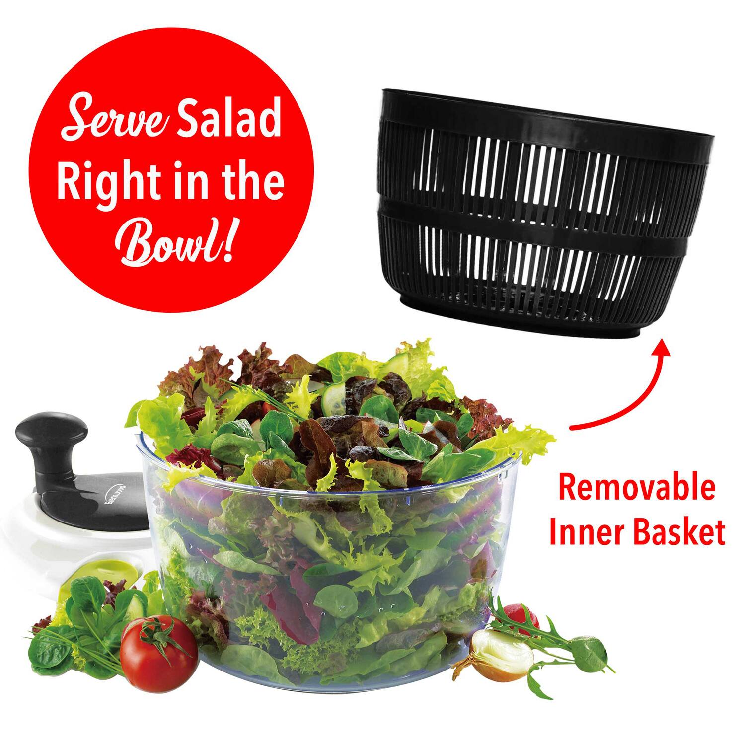 Serve Salad Right in the Bowl!  
Removable Inner Basket