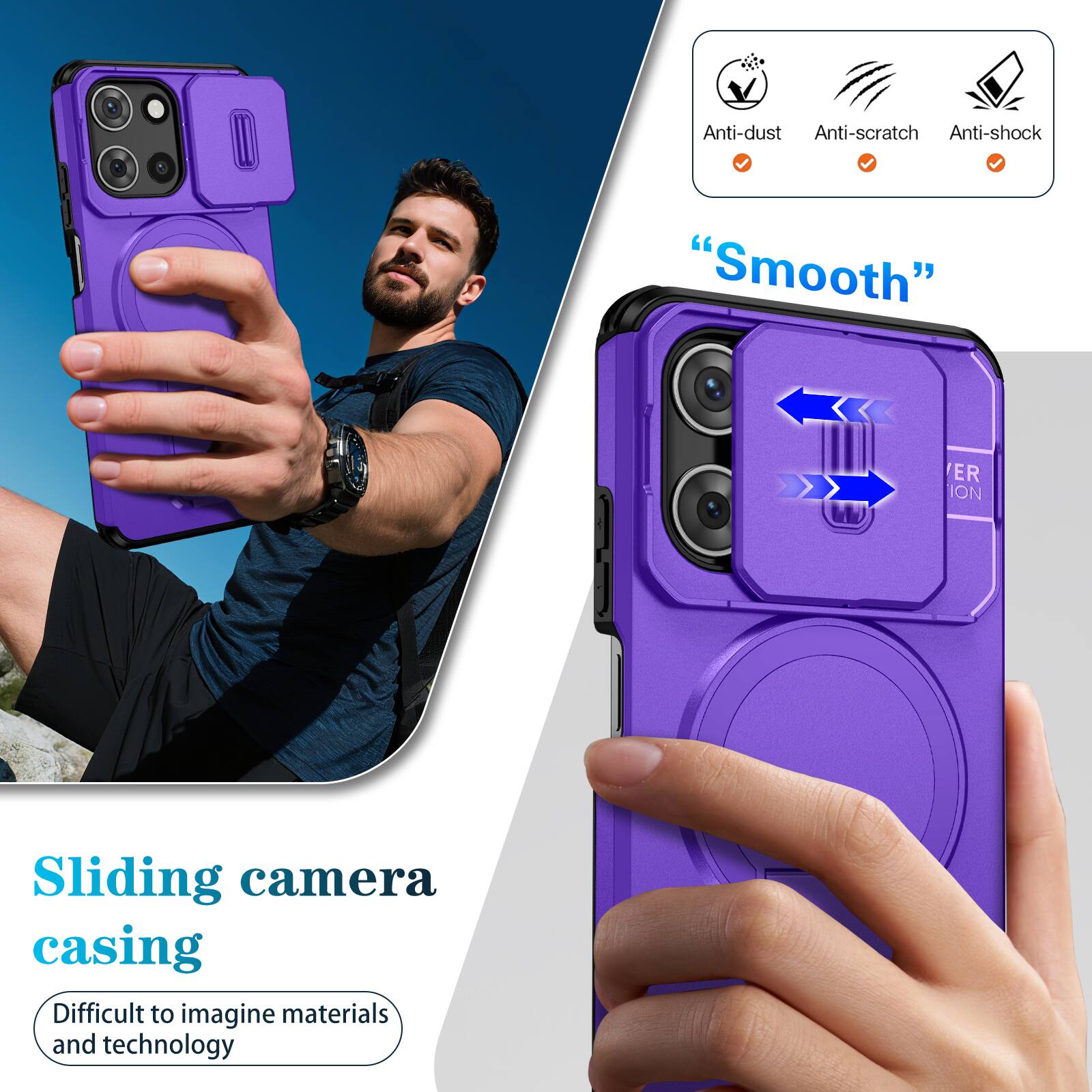 Anti-dust  
Anti-scratch  
Anti-shock  
"Smooth"  
ER ION  
Sliding camera casing  
Difficult to imagine materials and technology
