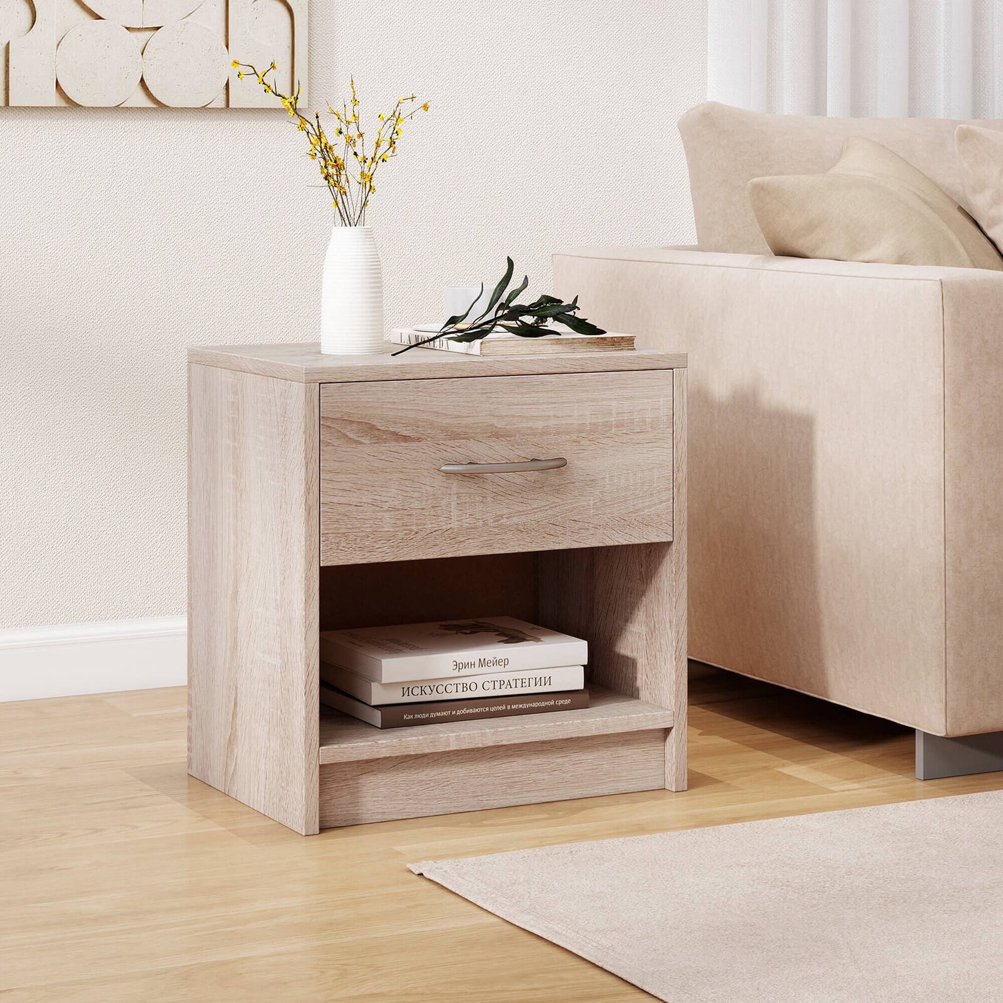 Alt View 3. Costway - Costway Modern Nightstand Bedside Table with Drawer Open Storage Shelf for Small Spaces - Natural.