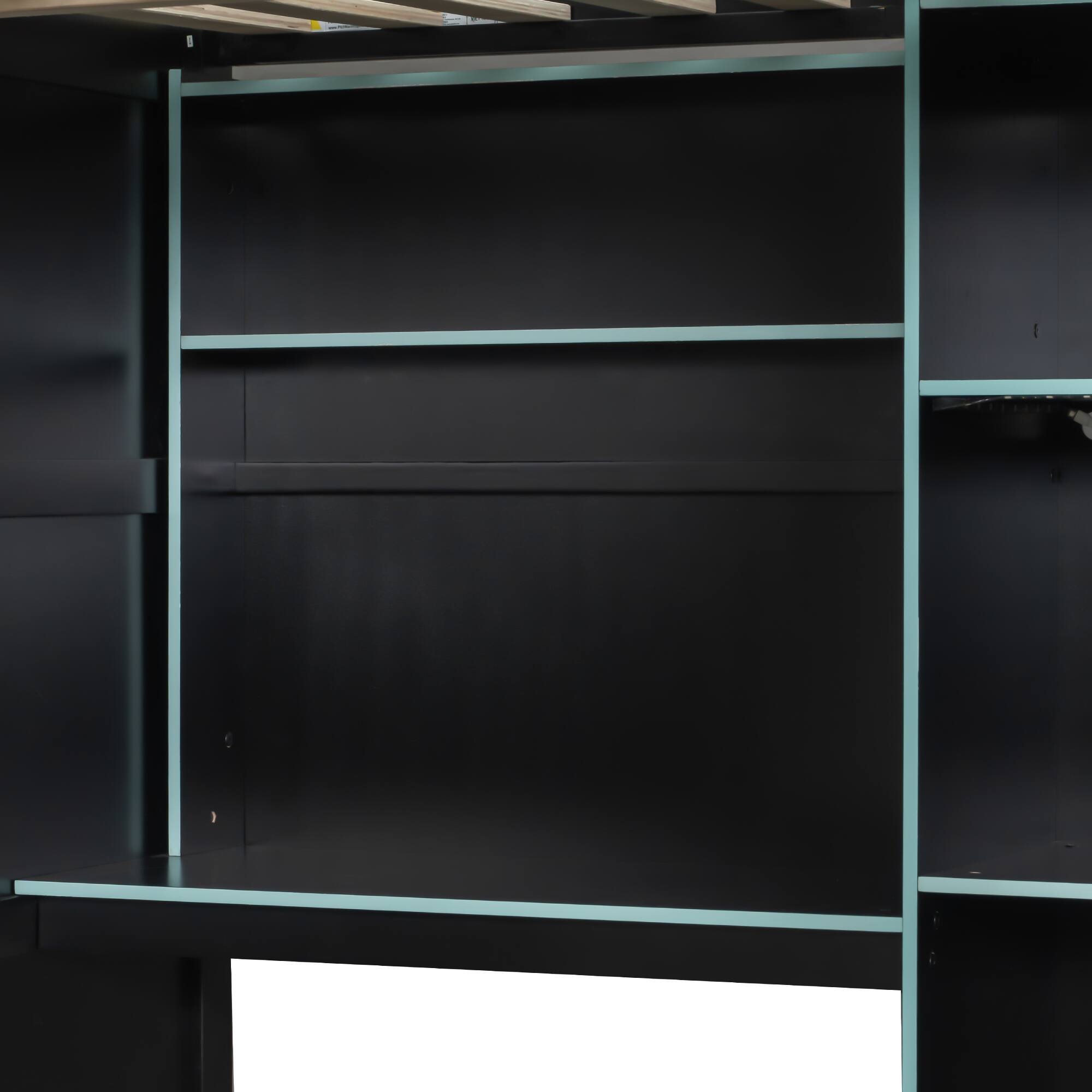 Alt View 1. Anysun - Full Size Wood Loft Bed with Desk,Open Wardrobe,Storage Compartments and RGB Lights - Blue.